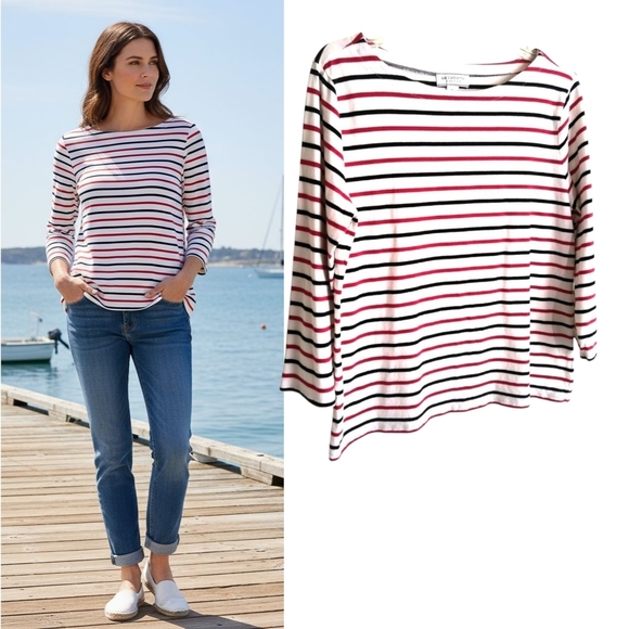 Liz Claiborne Striped Tee Women's Sz L Multicolor Long sleeve Boatneck pullover - Picture 1 of 11